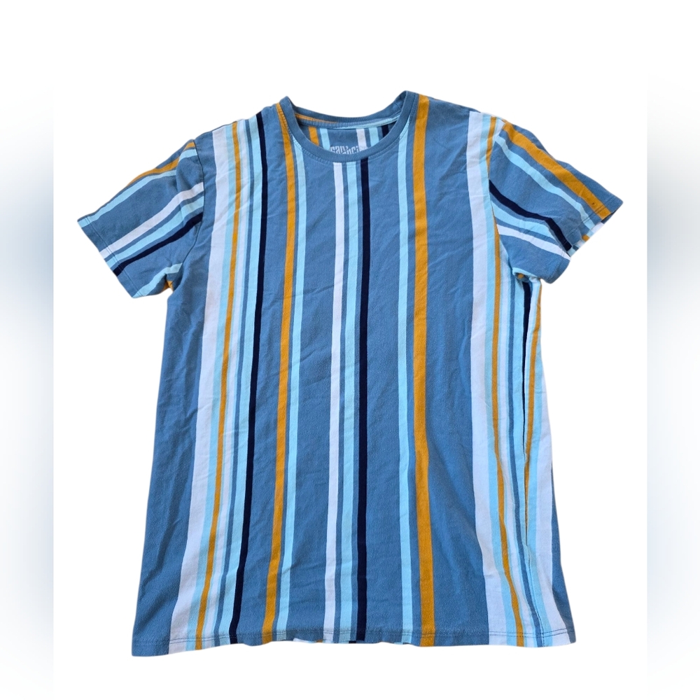 San Francisco Work Shirts Multicolor Vertical Stripe T-Shirt Size S EUC